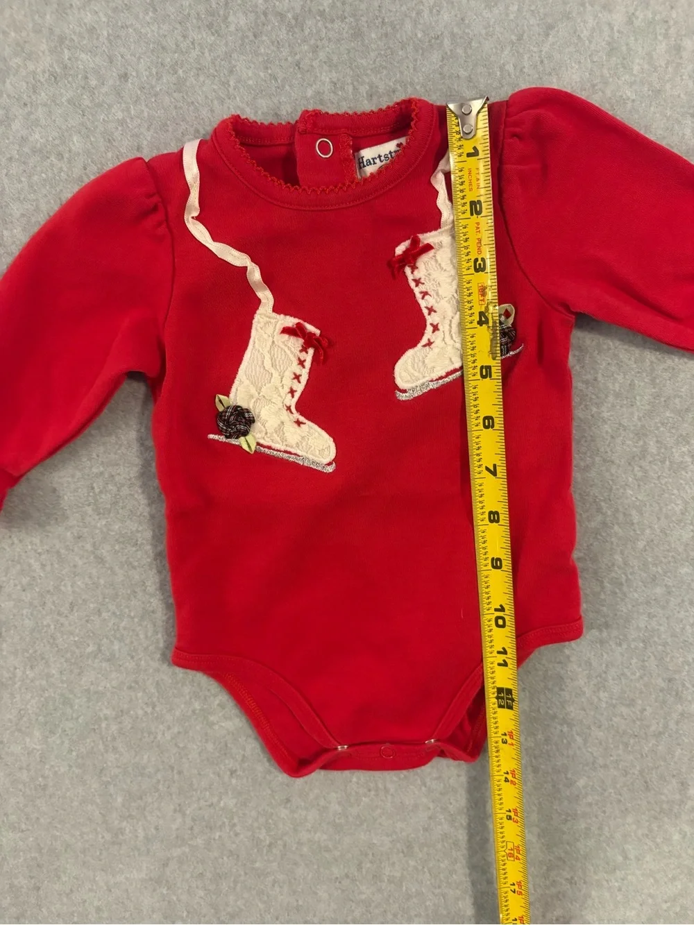 Hartstrings Baby Girl Ice Skate Appliqué Red Long Sleeve  Bodysuit Sz 6-9M
